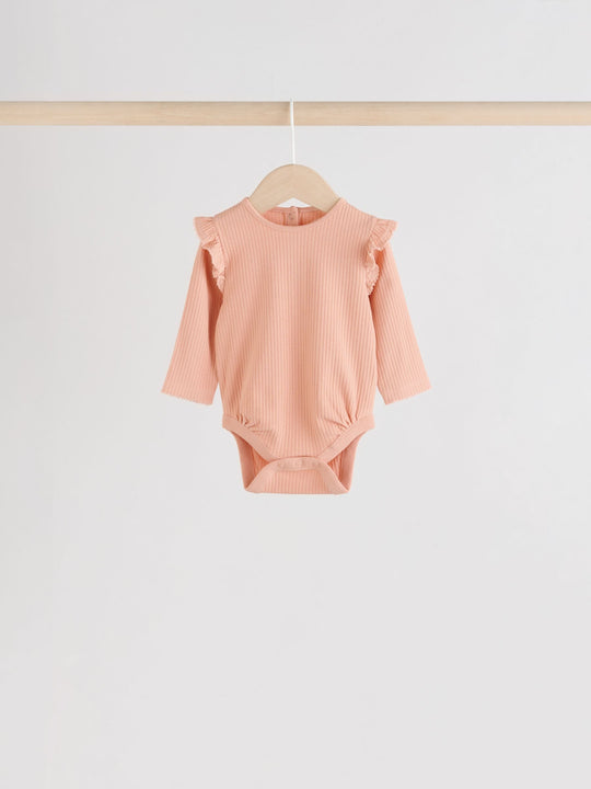 Blue/Cream/Coral Ditsy Baby Long Sleeve Frill Bodysuits 4 Pack (0mths-2yrs)