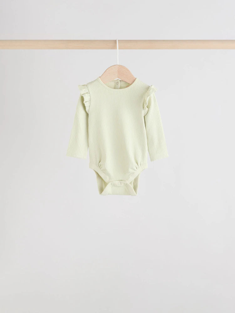 Blue/Cream/Coral Ditsy Baby Long Sleeve Frill Bodysuits 4 Pack (0mths-2yrs)