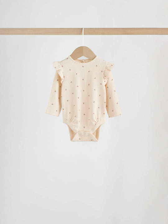 Purple/Yellow/Cream Ditsy Baby Long Sleeve Frill Bodysuits 4 Pack (0mths-2yrs)