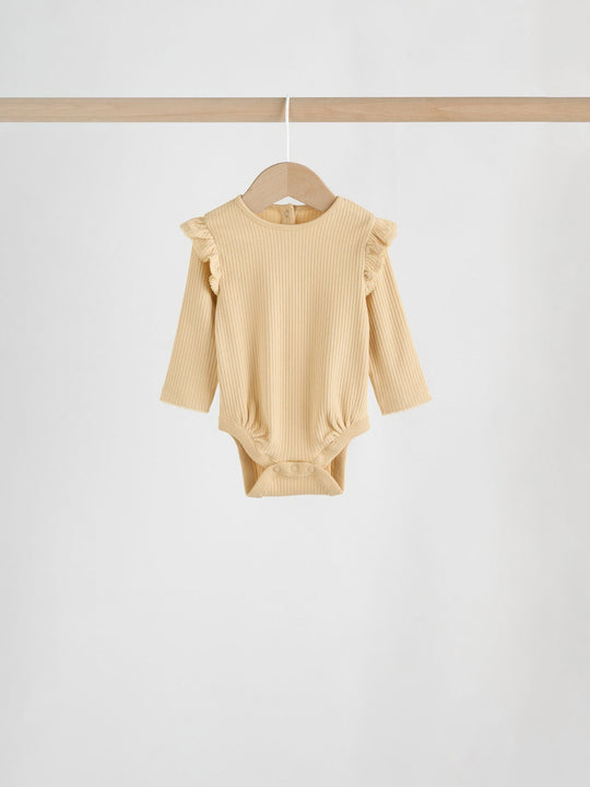 Purple/Yellow/Cream Ditsy Baby Long Sleeve Frill Bodysuits 4 Pack (0mths-2yrs)