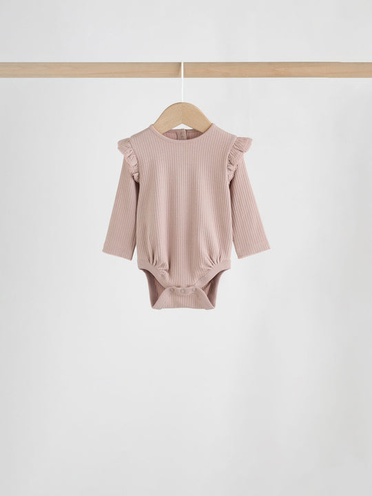 Purple/Yellow/Cream Ditsy Baby Long Sleeve Frill Bodysuits 4 Pack (0mths-2yrs)