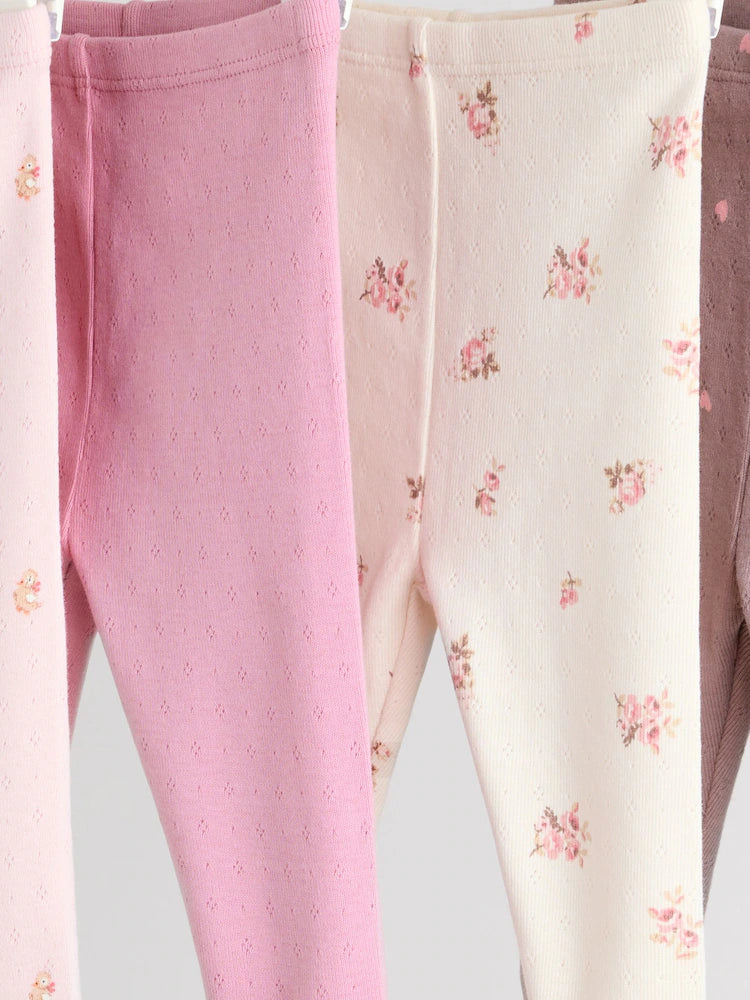 Pink/Brown/Heart Baby Leggings 4 Pack (0mths-2yrs)