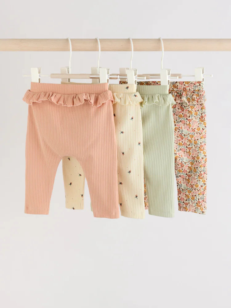 Sage Green/Coral/Ditsy Baby Leggings 4 Pack (0mths-2yrs)