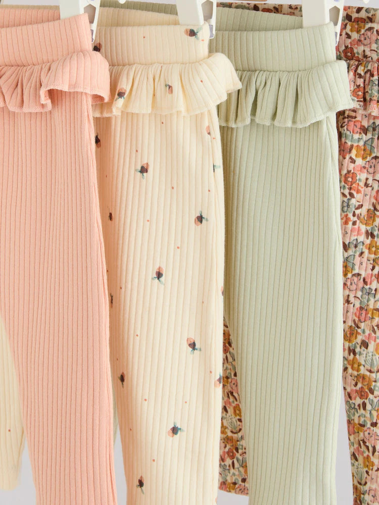 Sage Green/Coral/Ditsy Baby Leggings 4 Pack (0mths-2yrs)