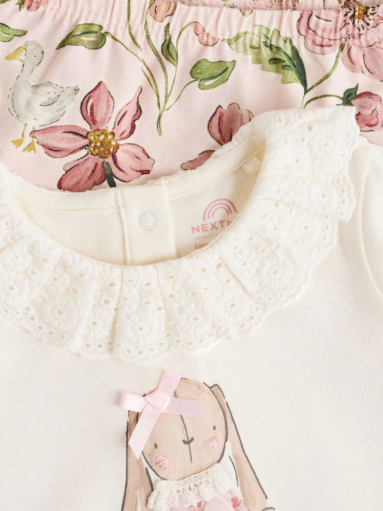 White/Pink/Bunny/Floral Baby Long Sleeve Top and Leggings Set (0mths-2yrs)