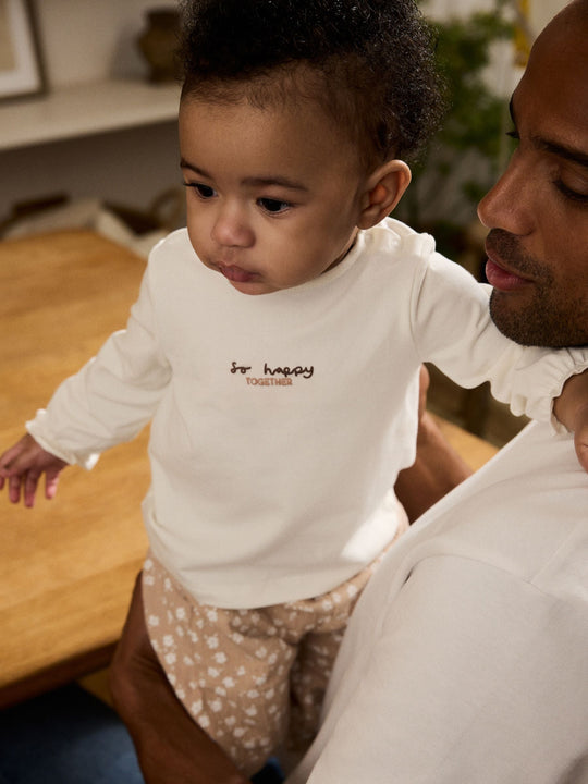 White/Brown Baby Long Sleeve Top and Trousers Set 2 Piece (0mths-2yrs)
