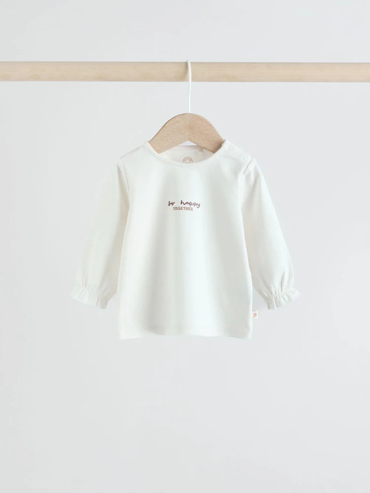 White/Brown Baby Long Sleeve Top and Trousers Set 2 Piece (0mths-2yrs)