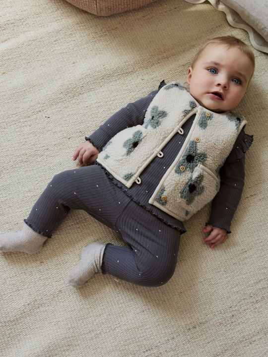 Grey Floral Baby Long Sleeve Top and Leggings with Gilet Set 3 Piece (0mths-2yrs)