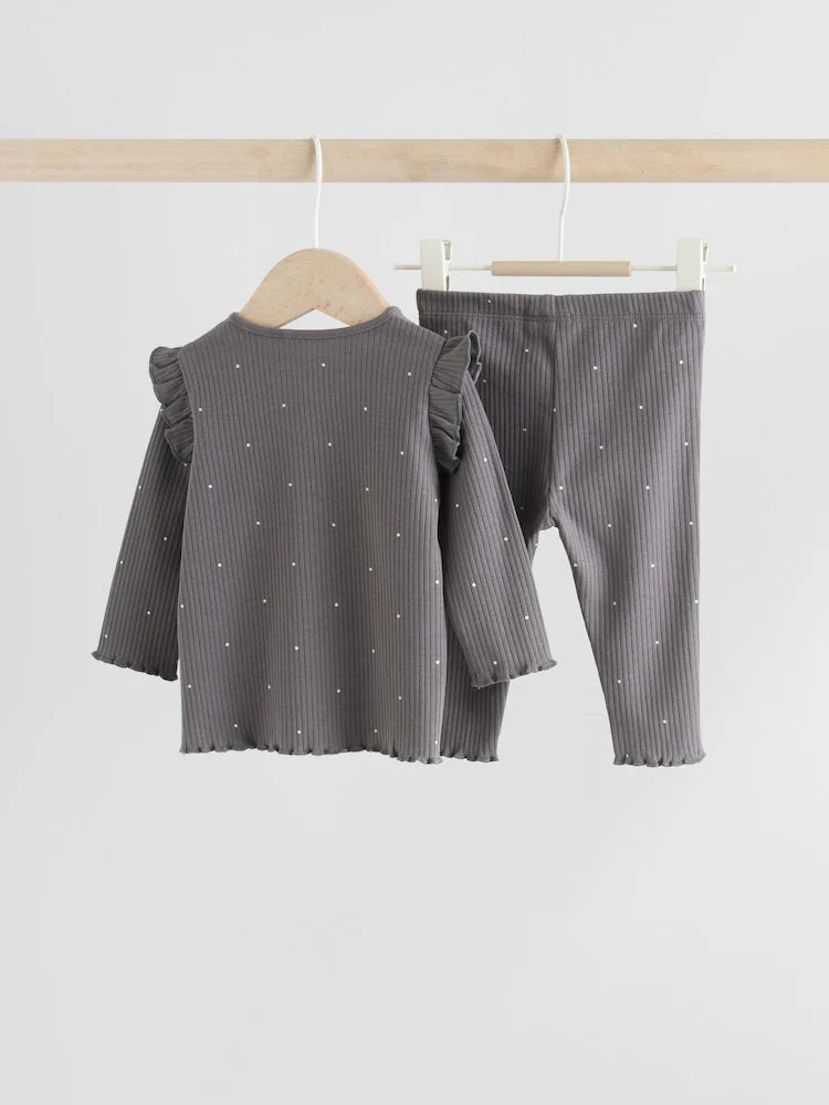 Grey Floral Baby Long Sleeve Top and Leggings with Gilet Set 3 Piece (0mths-2yrs)