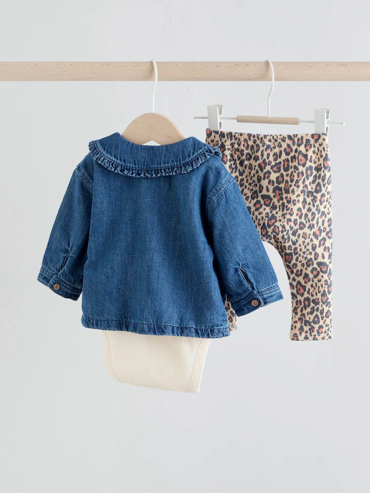 Neutral Animal Baby Denim Jacket, Top and Leggings Set 3 Piece (0mths-2yrs)
