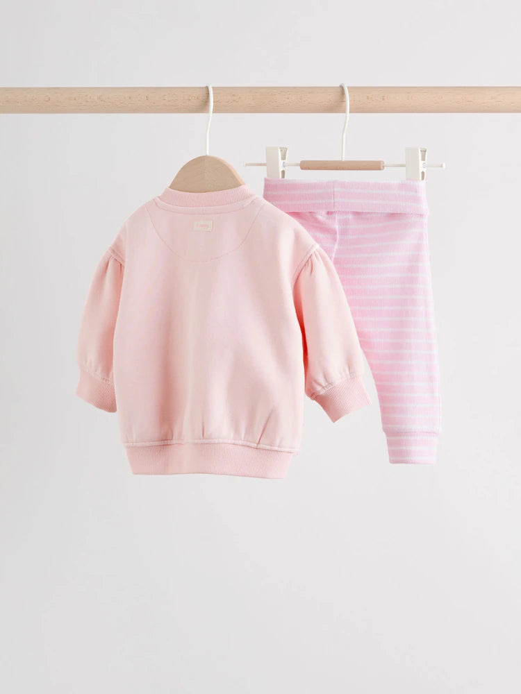 Pink/White Baby Jacket, Top and Leggings Set 3 Piece (0mths-2yrs)