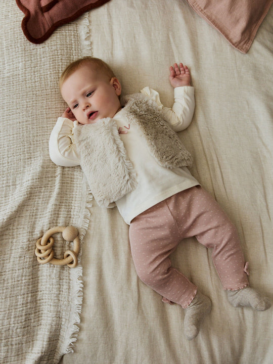 Pink/Cream Baby Fur Gilet, Top and Leggings 3 Piece Set (0mths-2yrs)