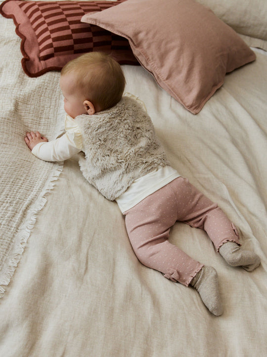 Pink/Cream Baby Fur Gilet, Top and Leggings 3 Piece Set (0mths-2yrs)
