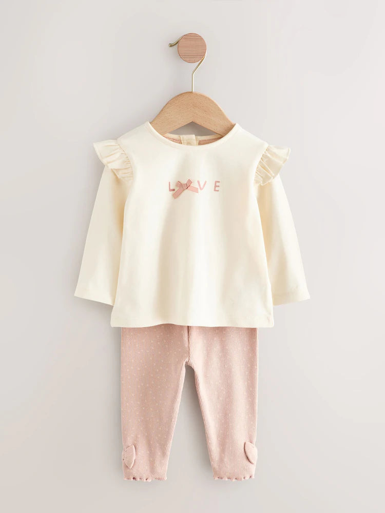 Pink/Cream Baby Fur Gilet, Top and Leggings 3 Piece Set (0mths-2yrs)
