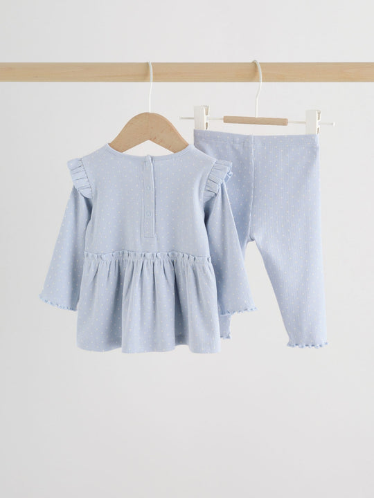 Blue Spot Baby Long Sleeve Frill Top And Leggings Set (0mths-2yrs)