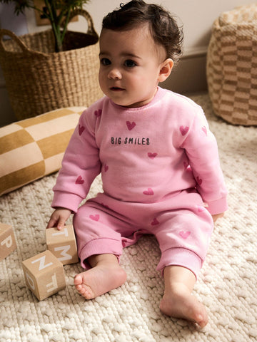 Pink Heart Printed Jersey Baby Romper (0mths-3yrs)
