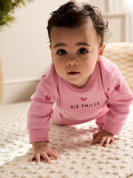 Pink Heart Printed Jersey Baby Romper (0mths-3yrs)