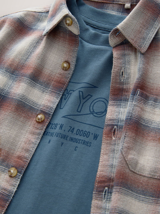 Rust Brown Long Sleeve Check Shirt and T-Shirt Set 2 Piece (3-16yrs)