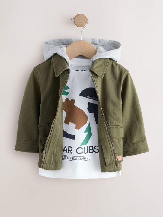 Khaki Green Hooded Overshirt and T-Shirt Set 2 Piece (3mths-7yrs)