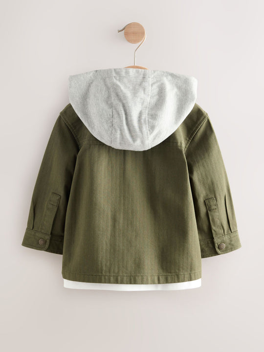 Khaki Green Hooded Overshirt and T-Shirt Set 2 Piece (3mths-7yrs)