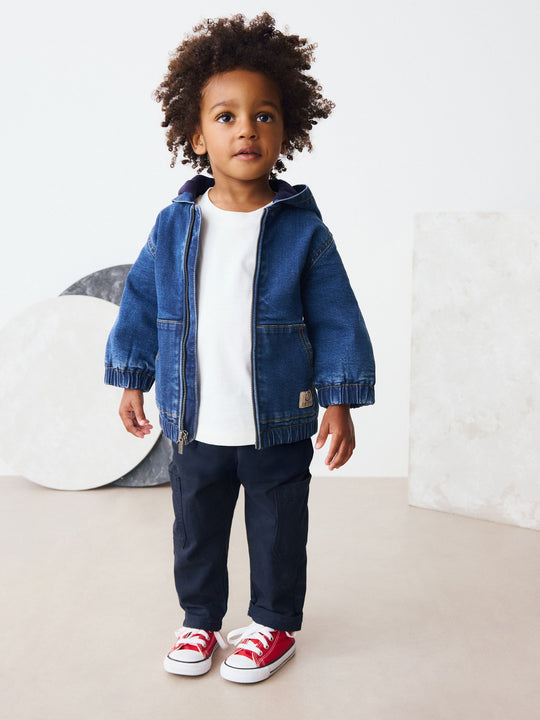 Blue Borg Lined Hooded Zip Through Denim Shacket (3mths-7yrs)