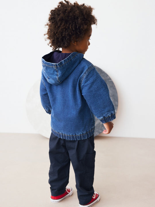 Blue Borg Lined Hooded Zip Through Denim Shacket (3mths-7yrs)
