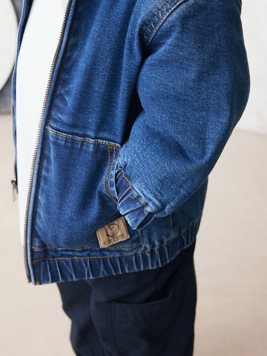 Blue Borg Lined Hooded Zip Through Denim Shacket (3mths-7yrs)