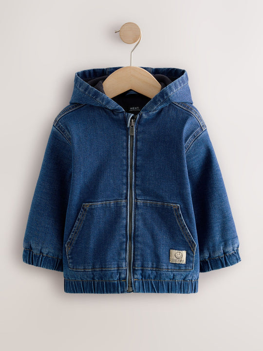 Blue Borg Lined Hooded Zip Through Denim Shacket (3mths-7yrs)