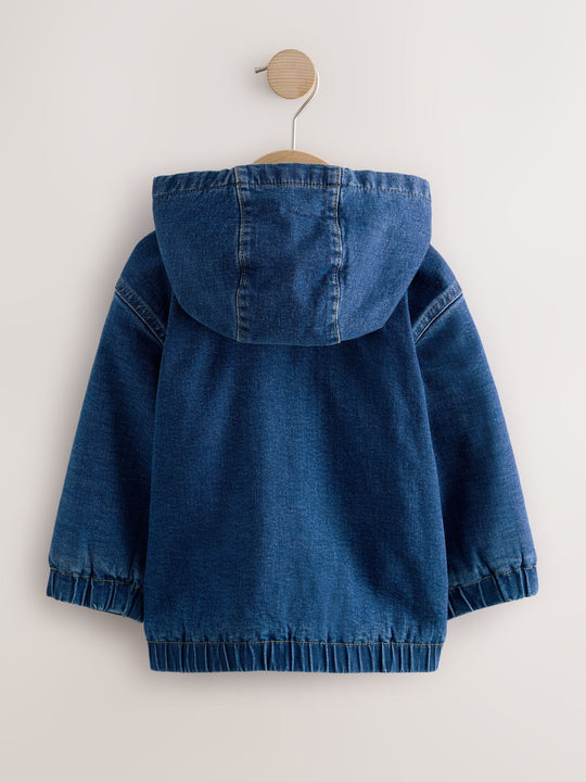 Blue Borg Lined Hooded Zip Through Denim Shacket (3mths-7yrs)