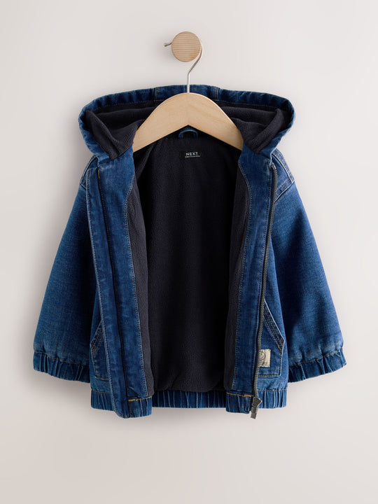 Blue Borg Lined Hooded Zip Through Denim Shacket (3mths-7yrs)