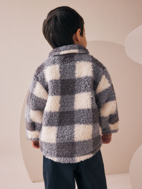Grey Checkerboard Borg Fleece Shacket (3mths-7yrs)
