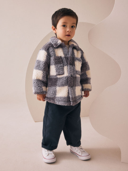 Grey Checkerboard Borg Fleece Shacket (3mths-7yrs)