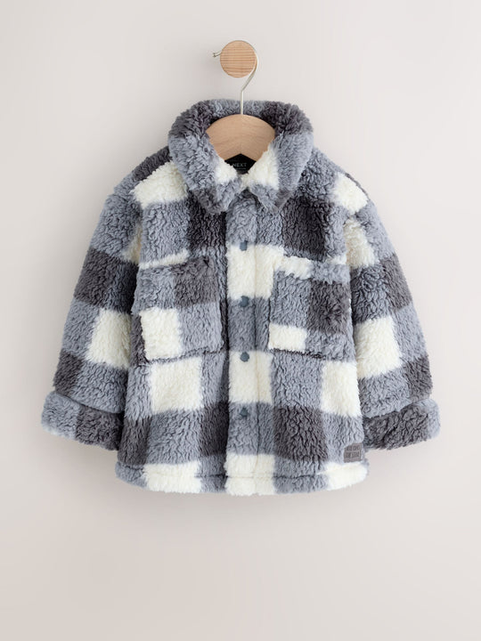Grey Checkerboard Borg Fleece Shacket (3mths-7yrs)