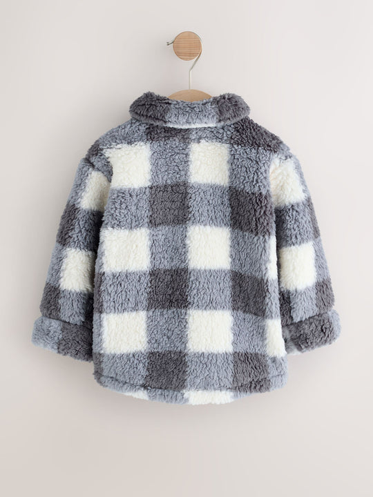 Grey Checkerboard Borg Fleece Shacket (3mths-7yrs)