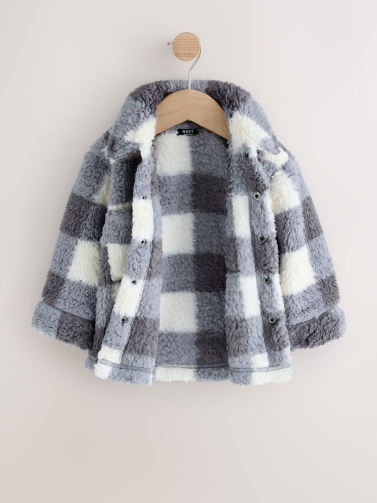 Grey Checkerboard Borg Fleece Shacket (3mths-7yrs)