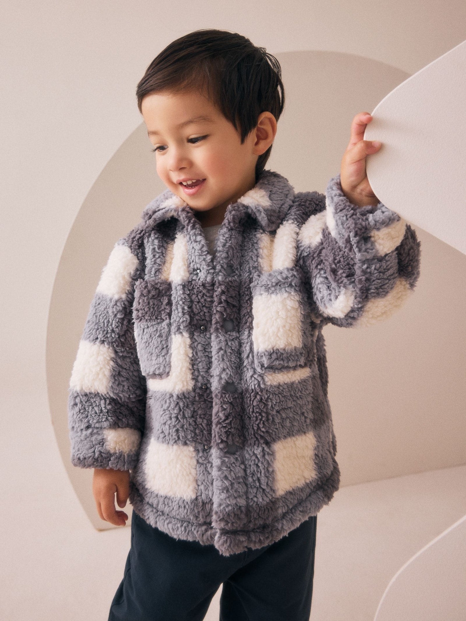 Grey Checkerboard Borg Fleece Shacket (3mths-7yrs)