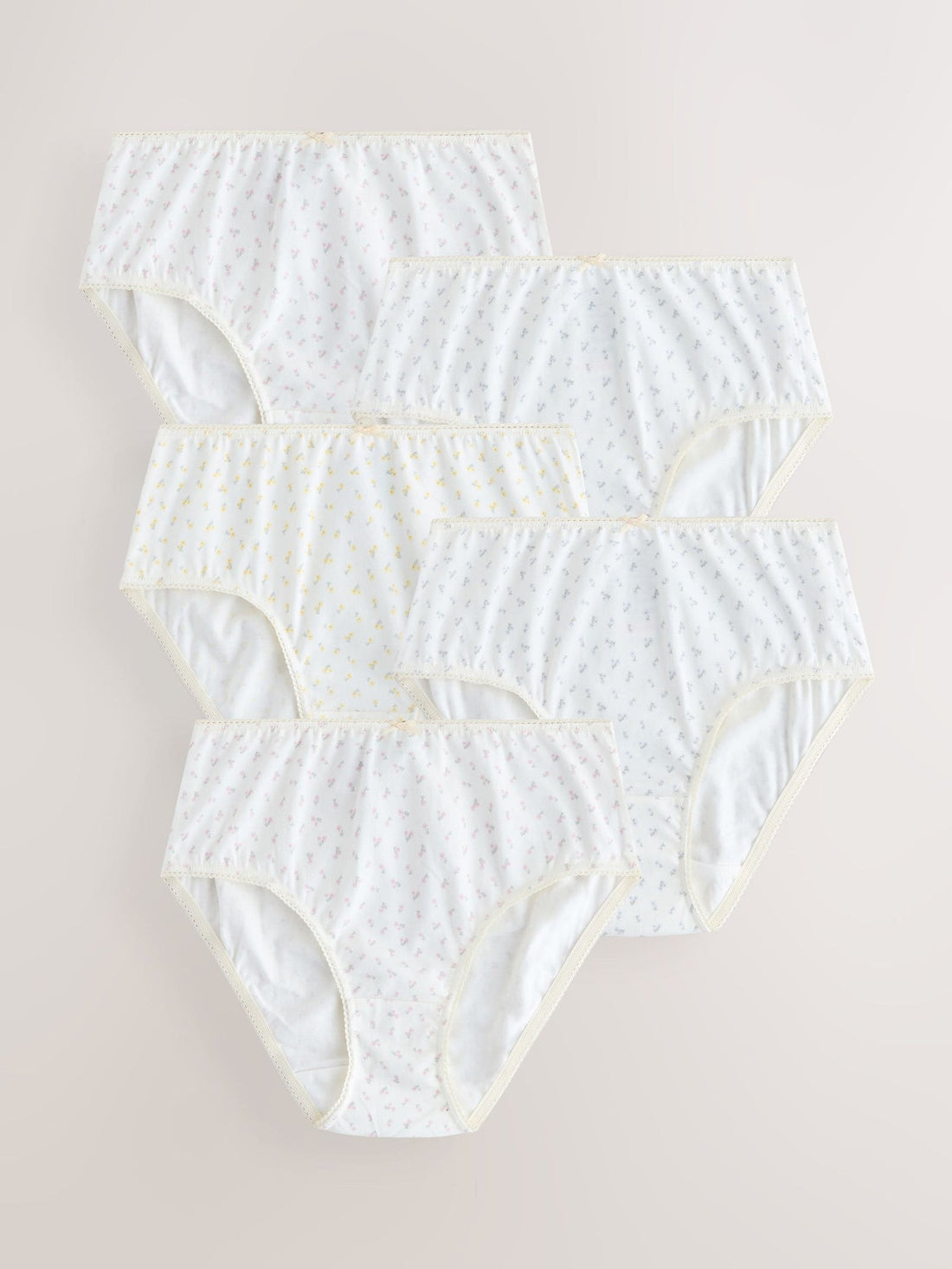 Ecru/Pink Ditsy Print Briefs 5 Pack (1.5-16yrs)