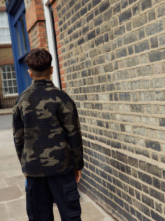 Khaki Borg Fleece Camo Bomber Shacket (3-16yrs)