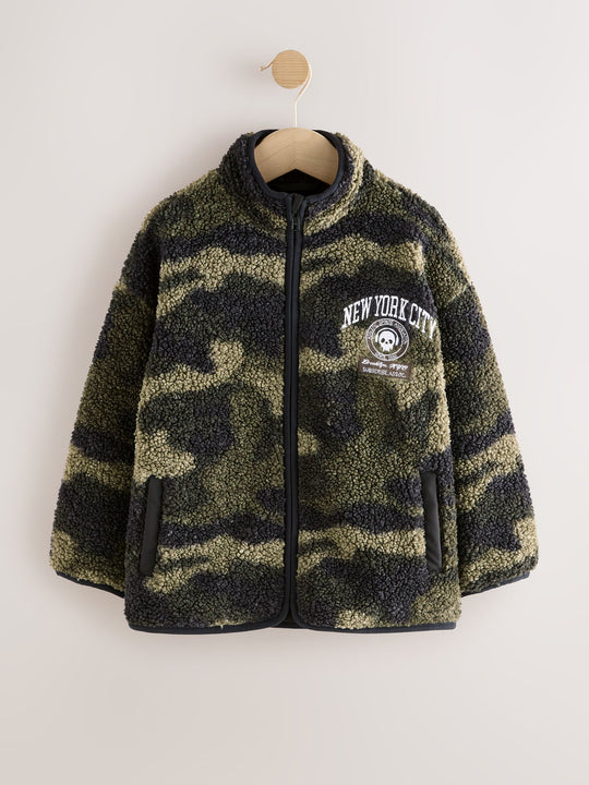 Khaki Borg Fleece Camo Bomber Shacket (3-16yrs)