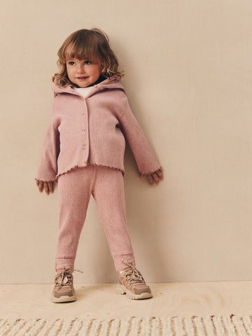 Light Pink Ribbed Hooded Cardigan and Leggings Set (3mths-7yrs)
