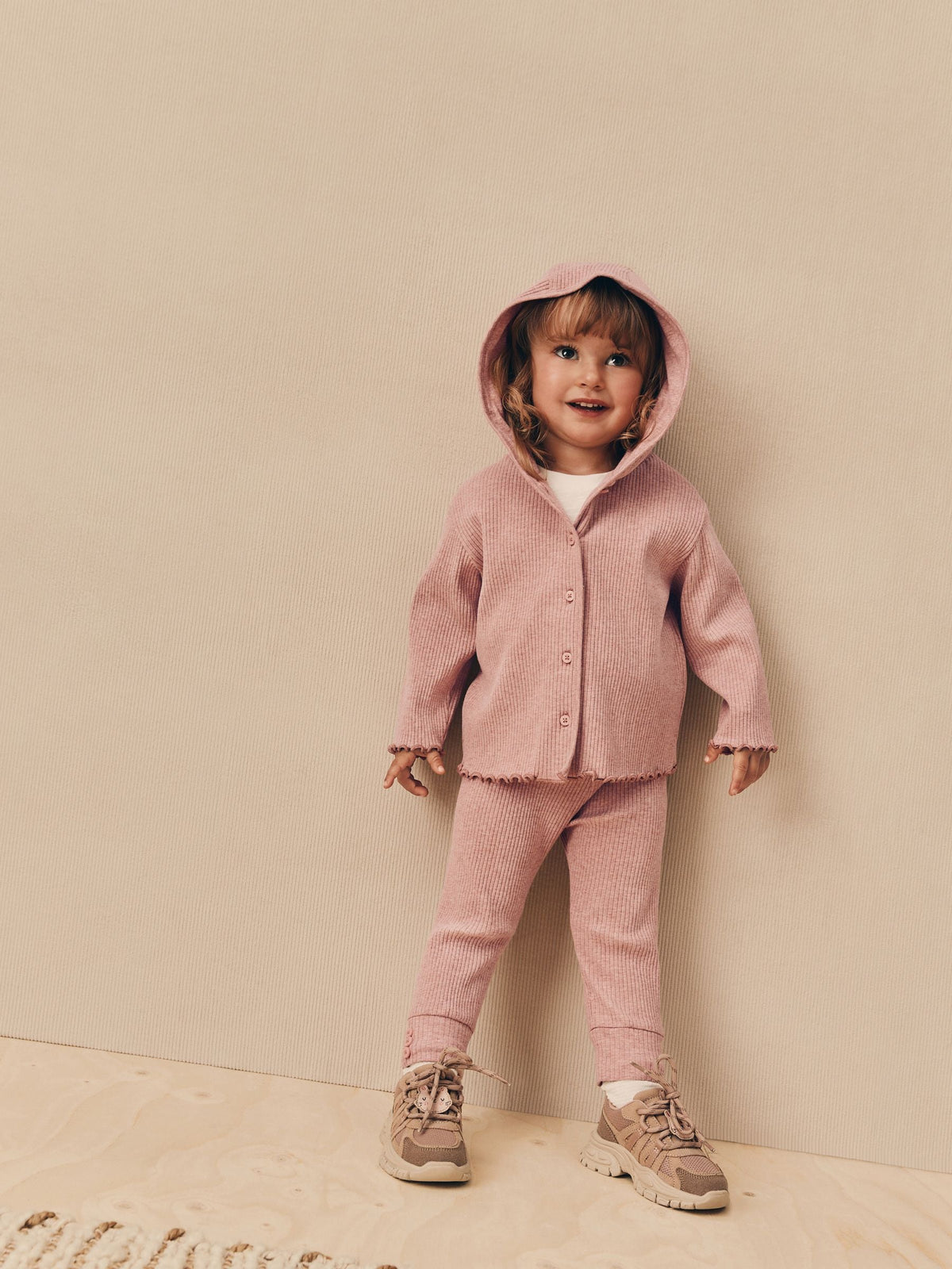 Light Pink Ribbed Hooded Cardigan and Leggings Set (3mths-7yrs)