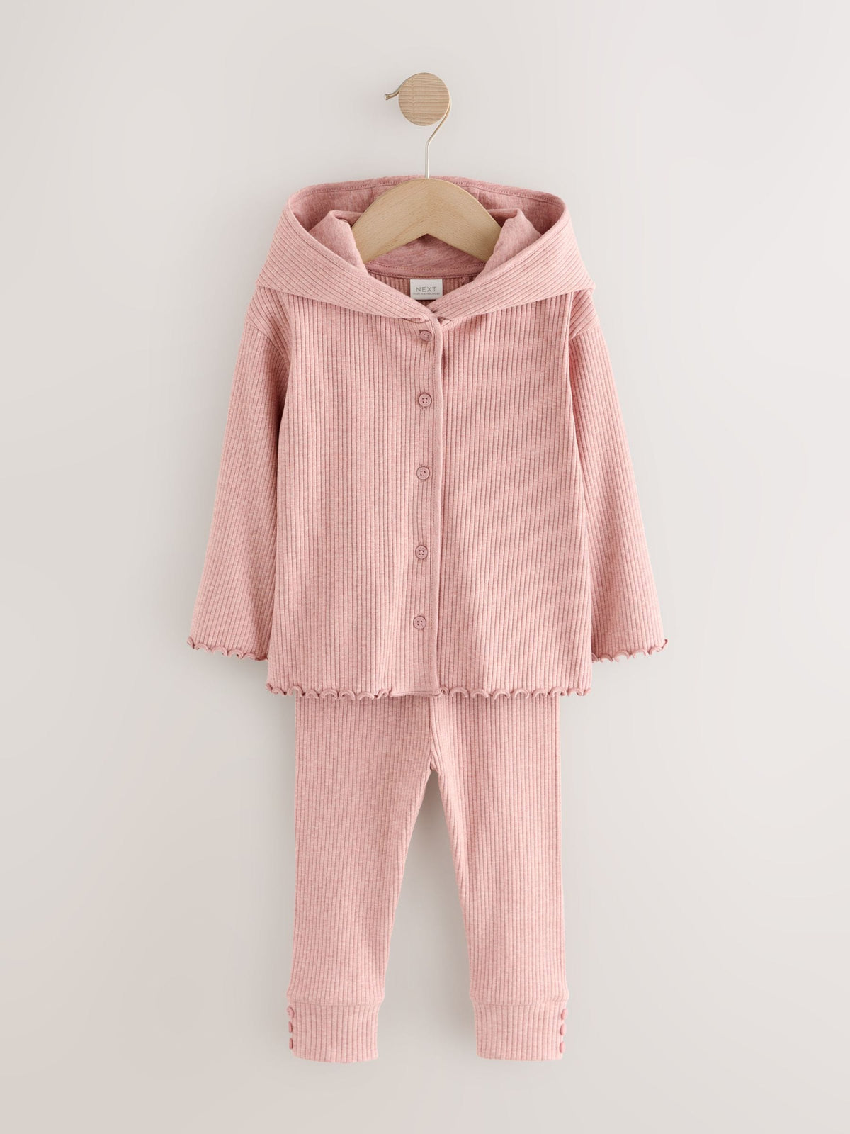 Light Pink Ribbed Hooded Cardigan and Leggings Set (3mths-7yrs)