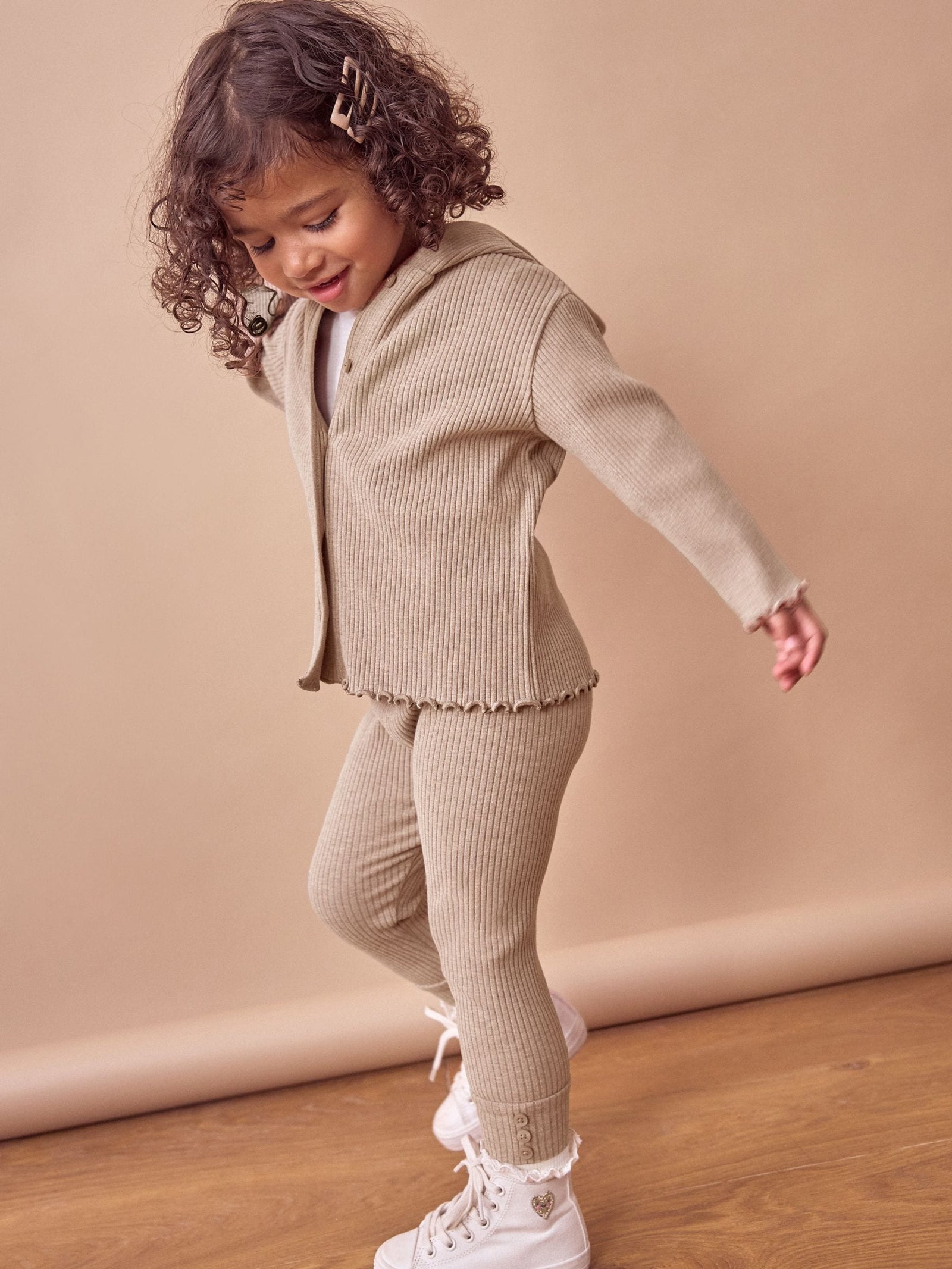 Brown Ribbed Hooded Cardigan and Leggings Set (3mths-7yrs)