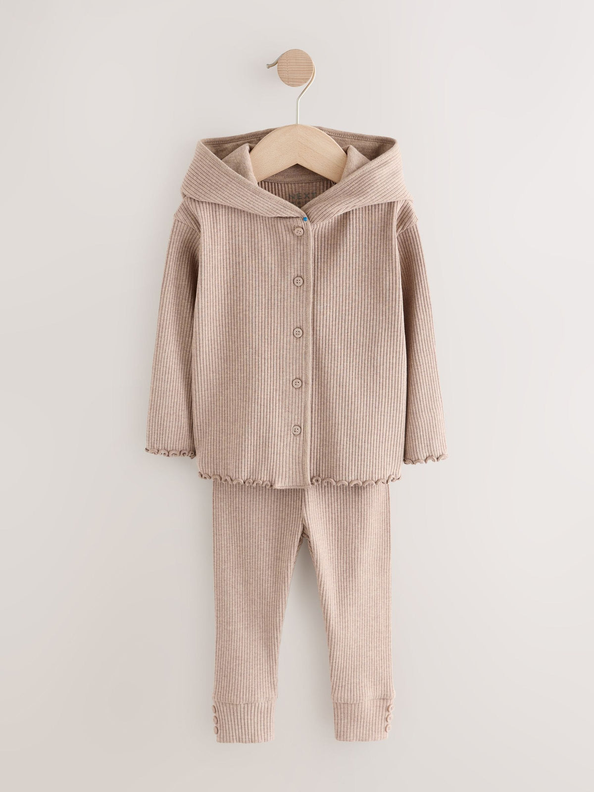 Brown Ribbed Hooded Cardigan and Leggings Set (3mths-7yrs)