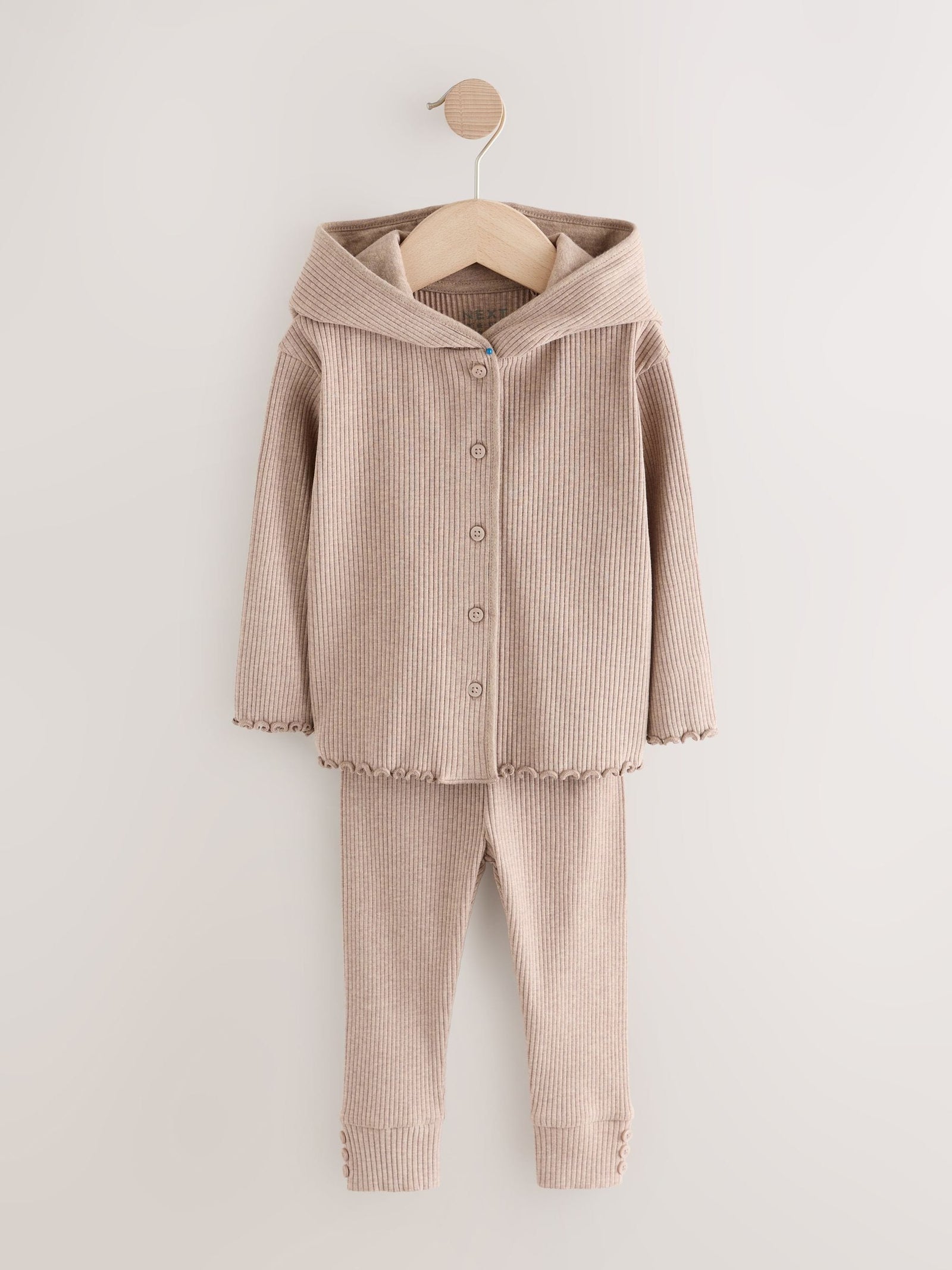 Brown Ribbed Hooded Cardigan and Leggings Set (3mths-7yrs)