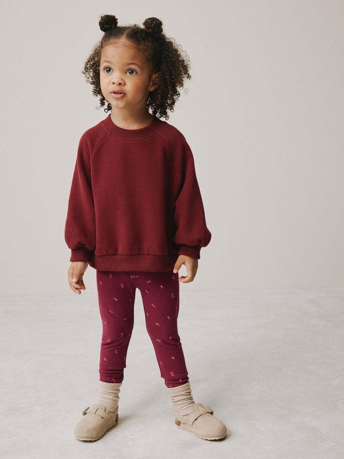 Burgundy Red Ditsy Floral Plain Leggings (3mths-7yrs)