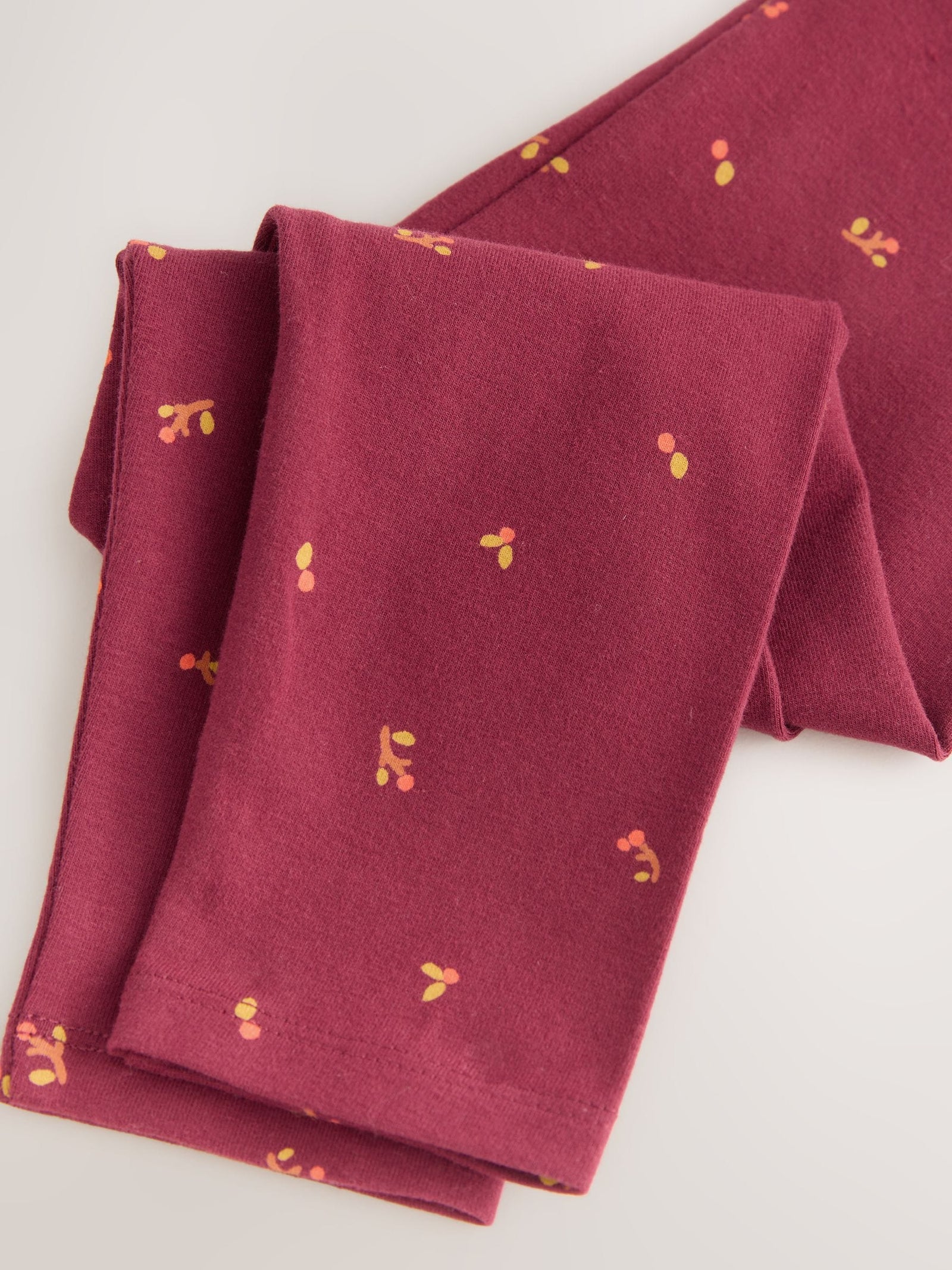 Burgundy Red Ditsy Floral Plain Leggings (3mths-7yrs)