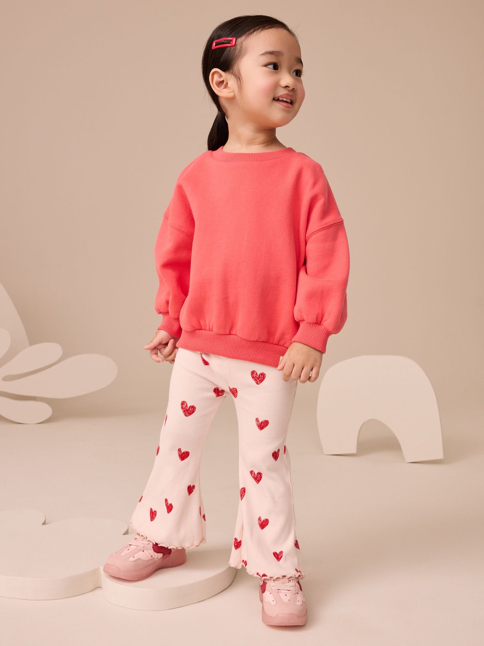 Light Pink Heart Rib Flare Leggings (3mths-7yrs)
