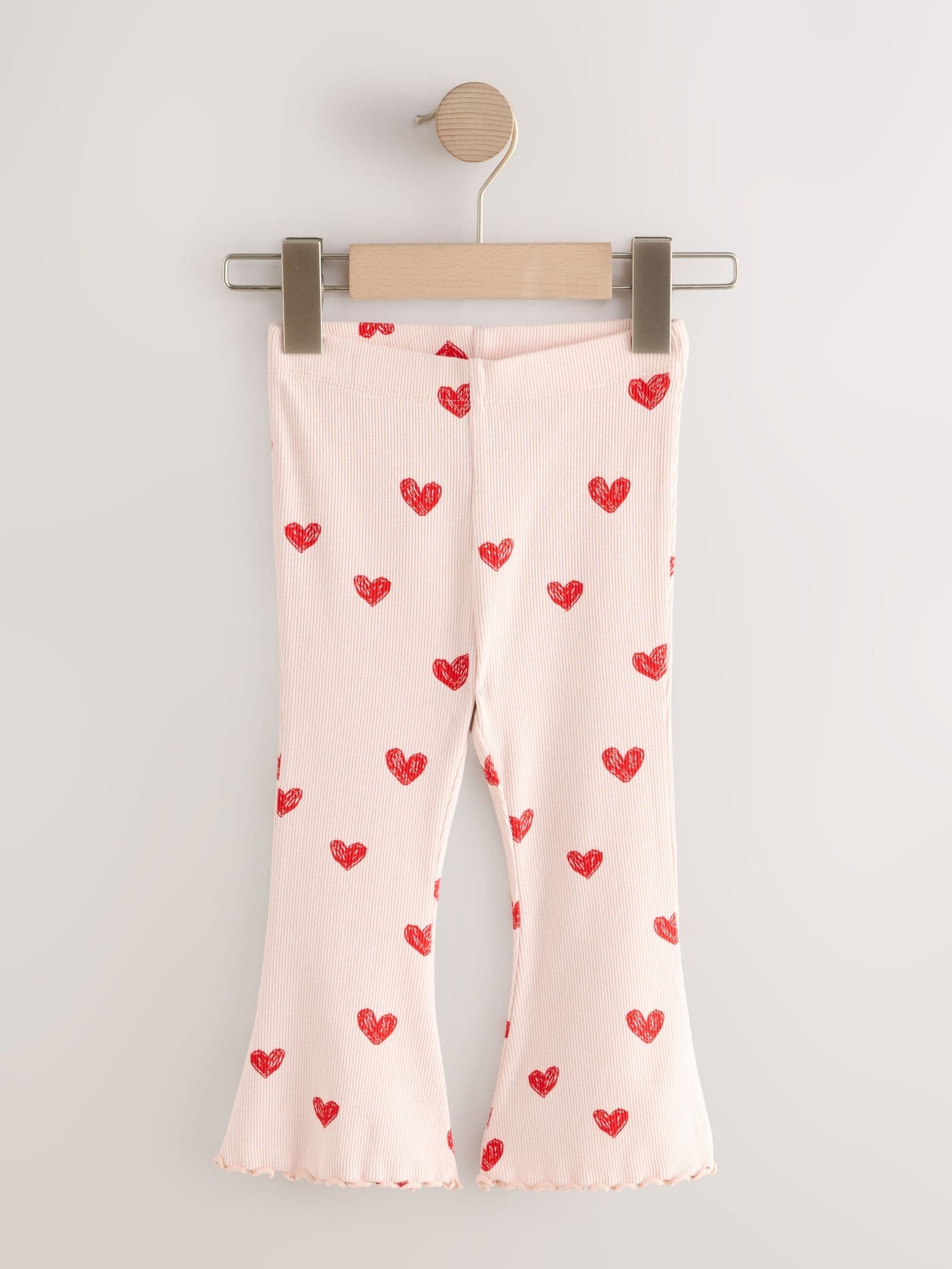 Light Pink Heart Rib Flare Leggings (3mths-7yrs)