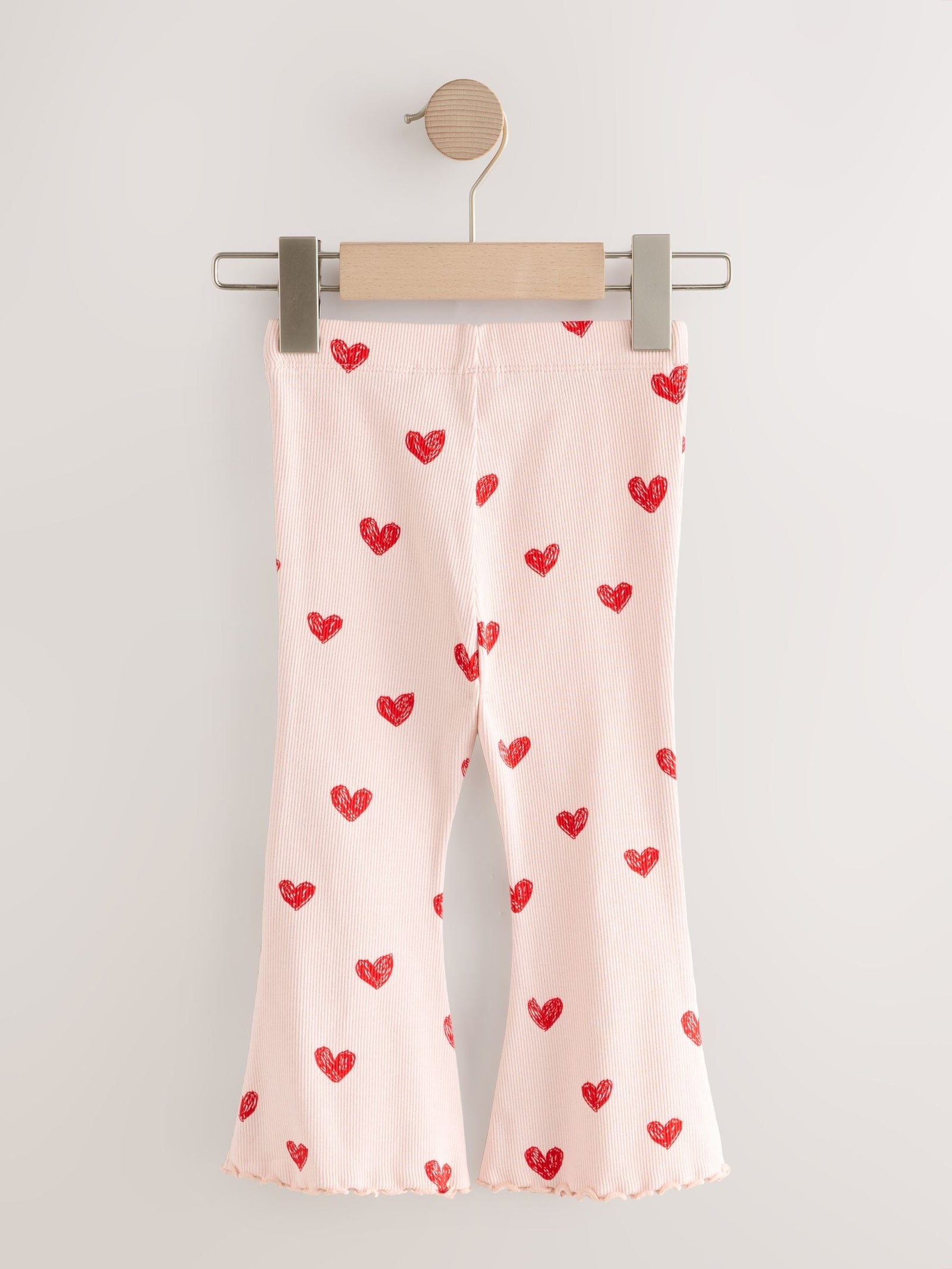 Light Pink Heart Rib Flare Leggings (3mths-7yrs)